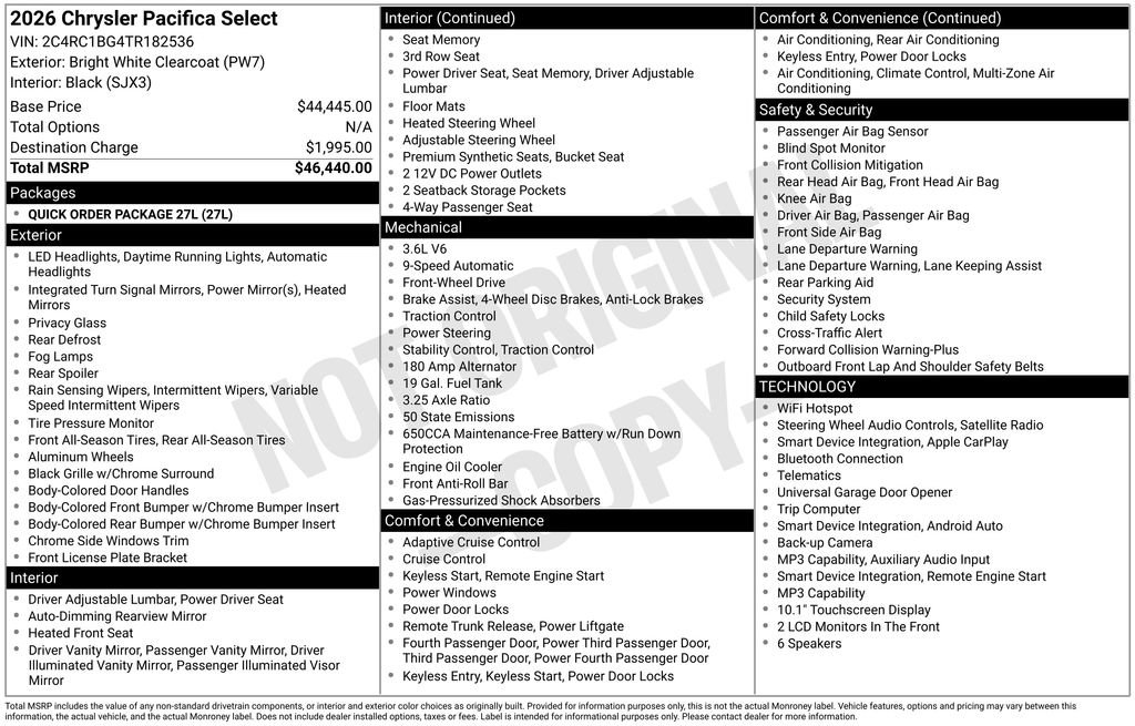 Used 2026 Chrysler Pacifica Select FWD image 2
