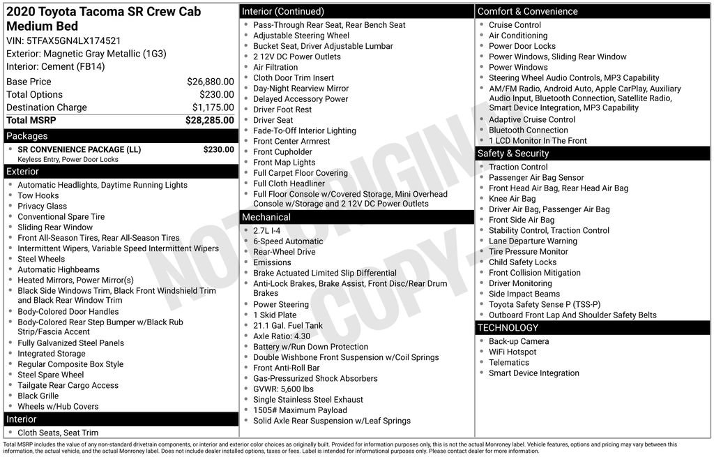 Used 2020 Toyota Tacoma SR w/ SR Convenience Package RWD image 4