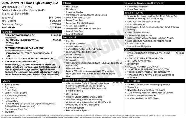 New 2026 Chevrolet Tahoe High Country w/ Sun And Tow Package image 18