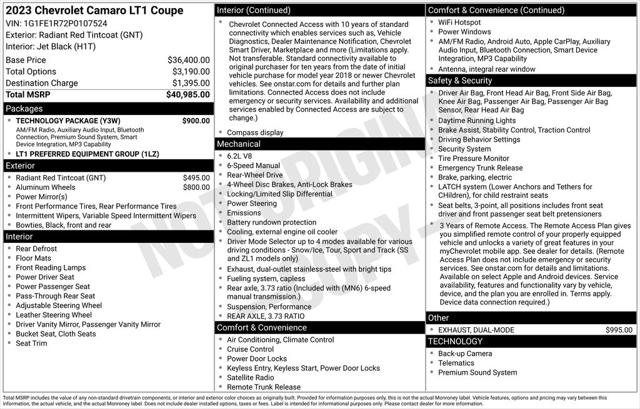 Used 2023 Chevrolet Camaro LT w/ Technology Package RWD image 2