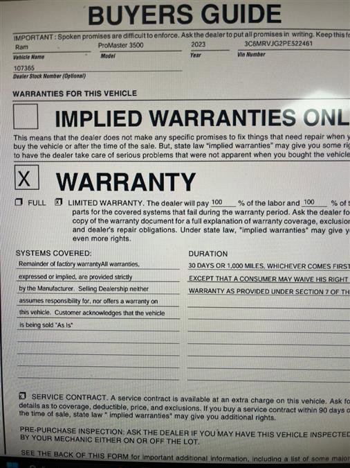 Used 2023 RAM ProMaster 3500 w/ Driver Convenience Group image 8