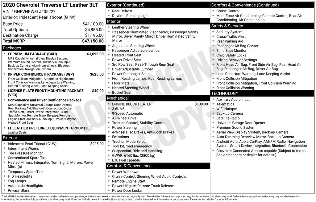 Used 2020 Chevrolet Traverse LT w/ LT Premium Package AWD/4WD image 16