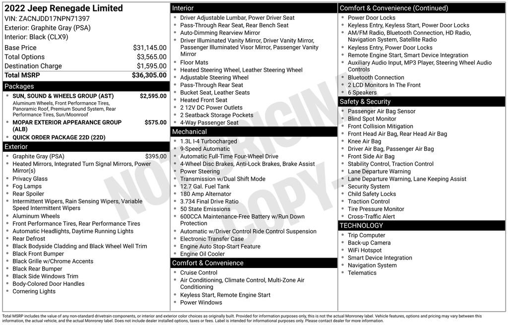 Certified 2022 Jeep Renegade Limited w/ Sun, Sound & Wheels Group AWD/4WD image 39