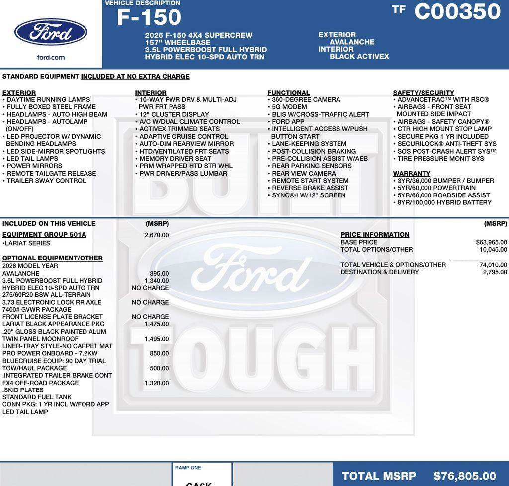New 2026 Ford F150 Lariat w/ Equipment Group 501A Mid AWD/4WD image 2