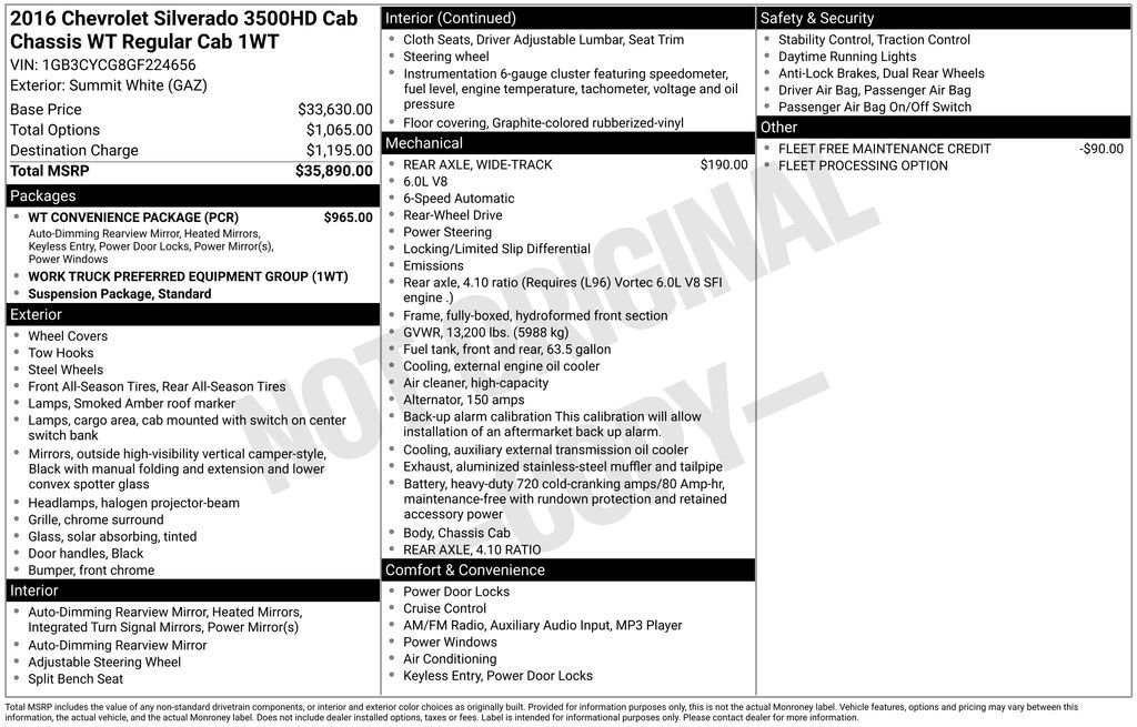 Used 2016 Chevrolet Silverado 3500 W/T w/ WT Convenience Package RWD image 9