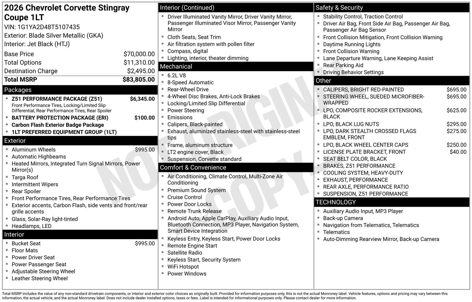 New 2026 Chevrolet Corvette Stingray Coupe w/ Z51 Performance Package image 23