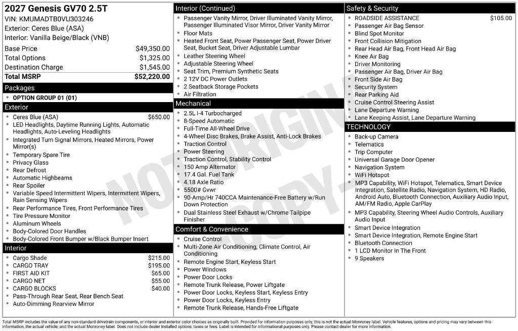 New 2027 Genesis GV70 2.5T AWD/4WD image 16