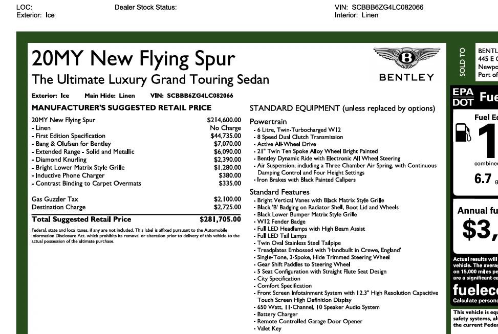 Used 2020 Bentley Flying Spur W12 w/ First Edition Specification image 7