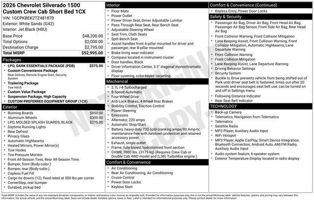 New 2026 Chevrolet Silverado 1500 Custom w/ LPO, Dark Essentials Package AWD/4WD image 2