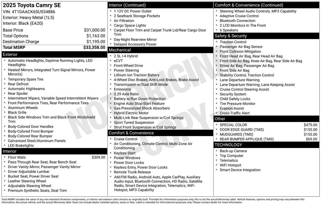 Used 2025 Toyota Camry SE FWD image 2