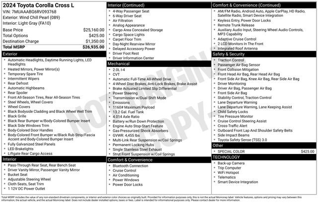 Used 2024 Toyota Corolla Cross L AWD/4WD image 30