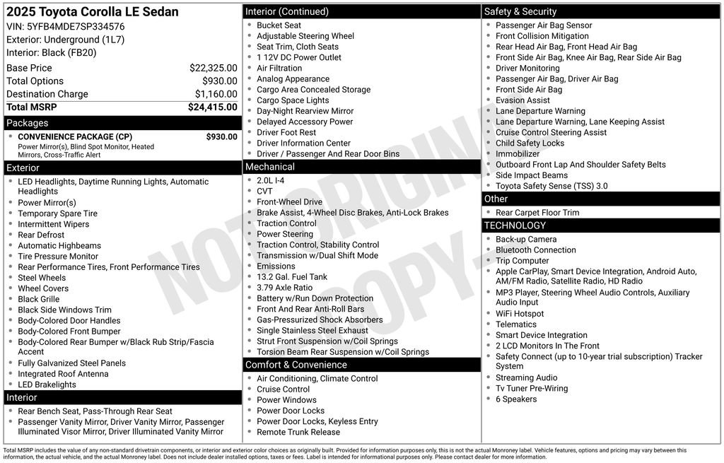 Used 2025 Toyota Corolla LE w/ Convenience Package FWD image 28