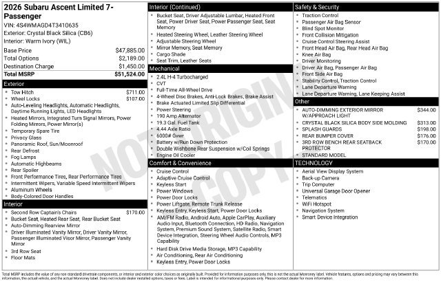 Certified 2026 Subaru Ascent Limited AWD/4WD image 7