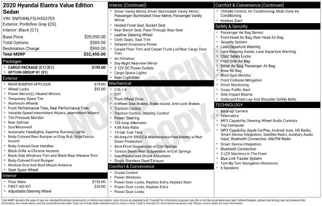 Used 2020 Hyundai Elantra Value Edition w/ Cargo Package (C1) FWD image 46
