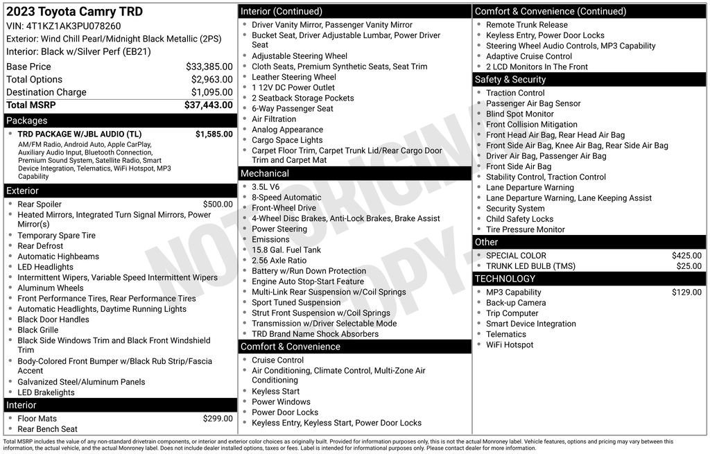 Used 2023 Toyota Camry TRD w/ TRD Package w/JBL Audio FWD image 5