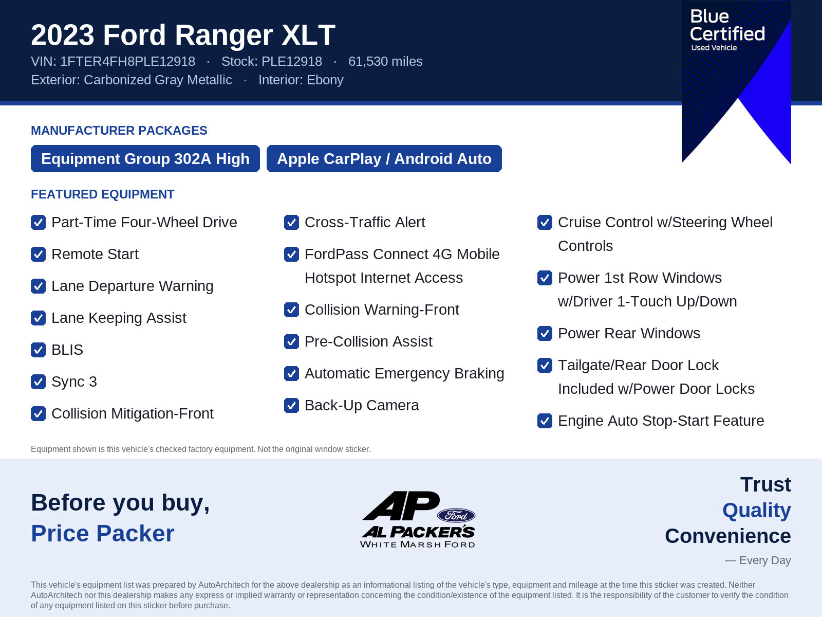 Certified 2023 Ford Ranger XLT w/ Equipment Group 302A High AWD/4WD image 10