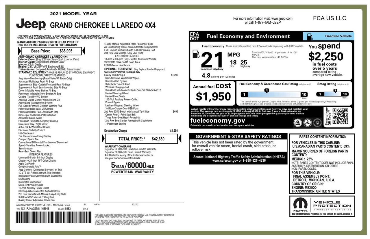 Used 2021 Jeep Grand Cherokee L Laredo w/ Luxury Tech Group I image 25