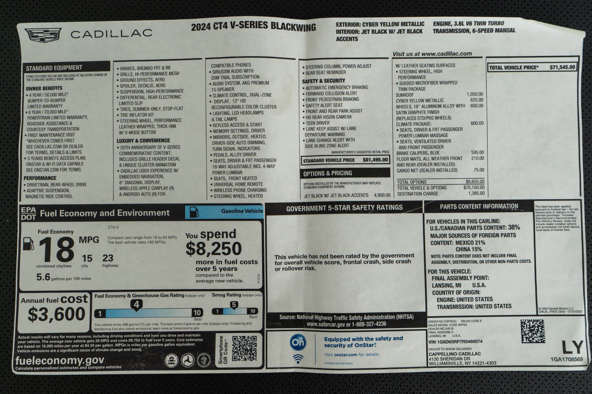 Used 2024 Cadillac CT4 V Blackwing w/ Climate Package image 23