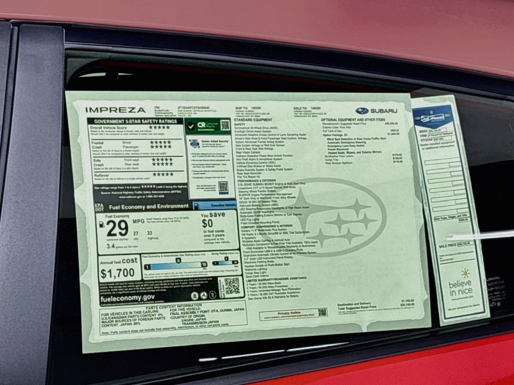 New 2026 Subaru Impreza 2.0i Sport AWD/4WD image 24