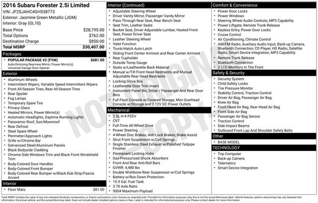 Used 2016 Subaru Forester 2.5i Limited w/ Popular Package #2 image 10