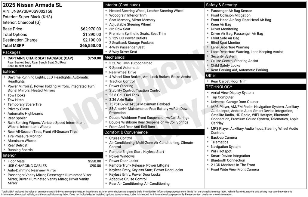 Certified 2025 Nissan Armada SL w/ Captain's Chari Seat Package RWD image 29