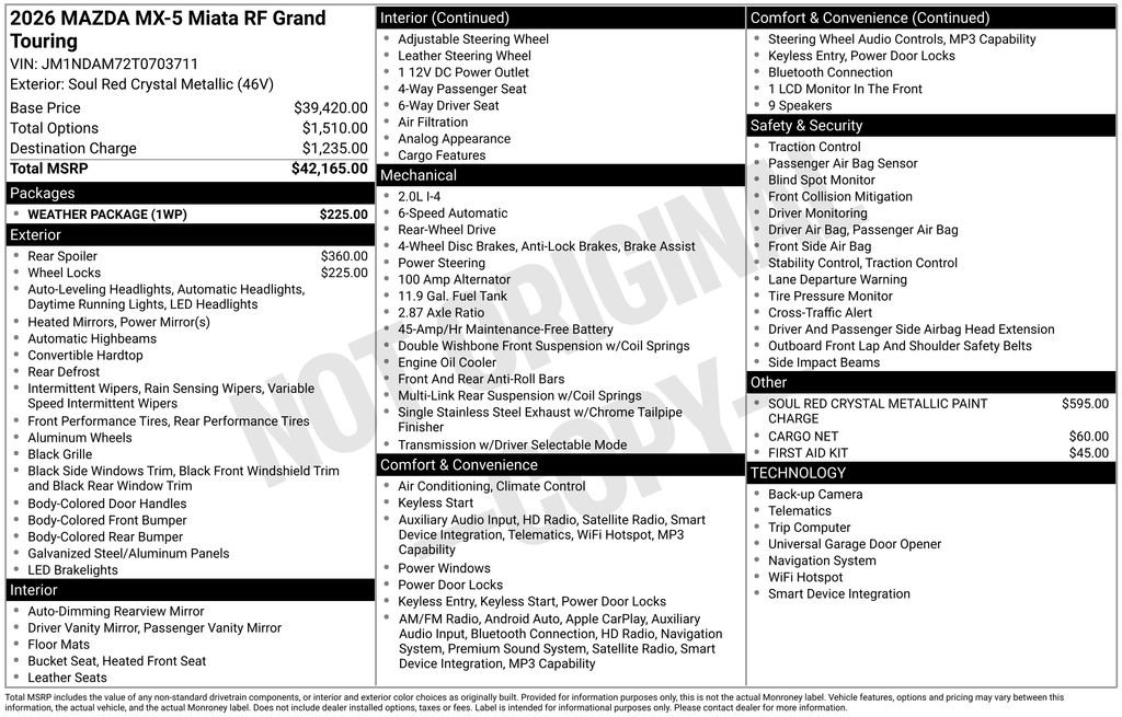 New 2026 MAZDA MX-5 Miata RF Grand Touring w/ Weather Package image 4