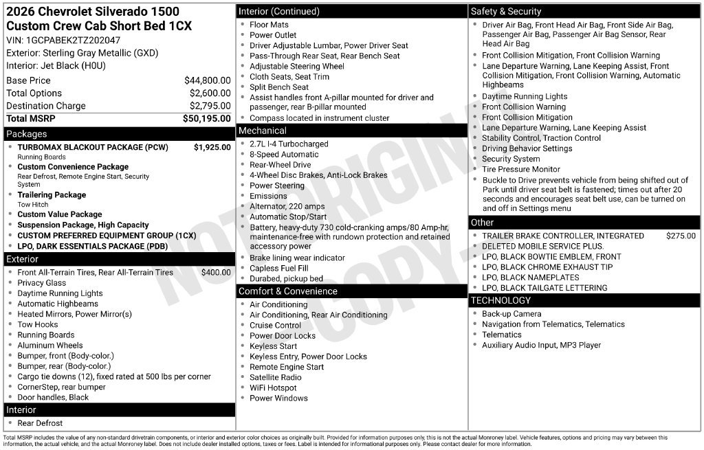 Used 2026 Chevrolet Silverado 1500 Custom w/ Turbomax Blackout Package RWD image 6