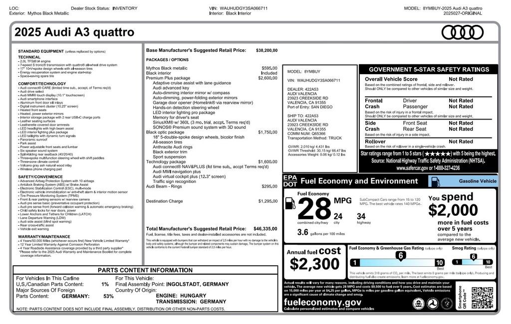 Used 2025 Audi A3 2.0T Premium Plus w/ Premium Plus Package image 3