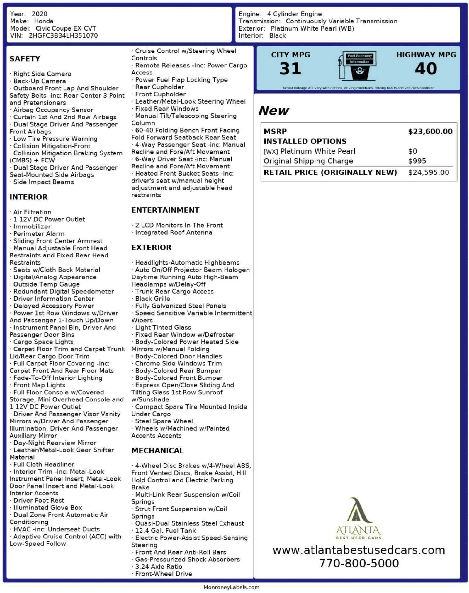 Used 2020 Honda Civic EX image 42