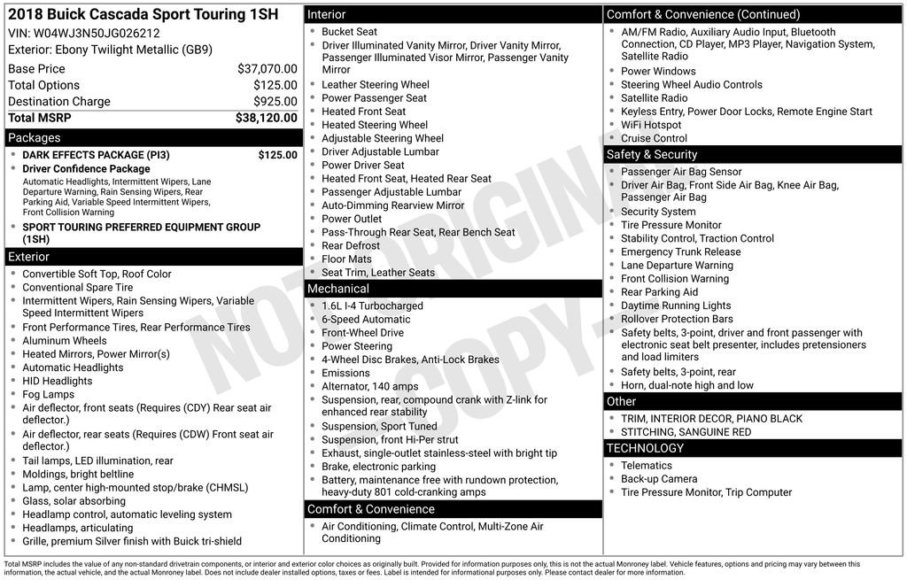 Used 2018 Buick Cascada Sport Touring w/ Dark Effects Package image 10