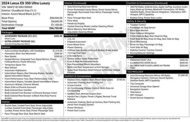 Certified 2024 Lexus ES 350 Ultra Luxury w/ Accessory Package (Z1) FWD image 42