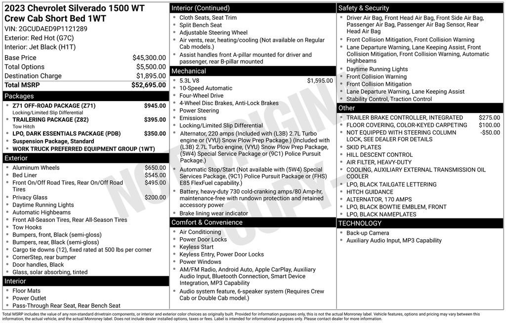 Used 2023 Chevrolet Silverado 1500 W/T w/ Z71 Off-Road Package AWD/4WD image 29