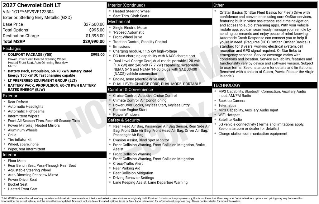 New 2027 Chevrolet Bolt LT w/ Comfort Package FWD image 5