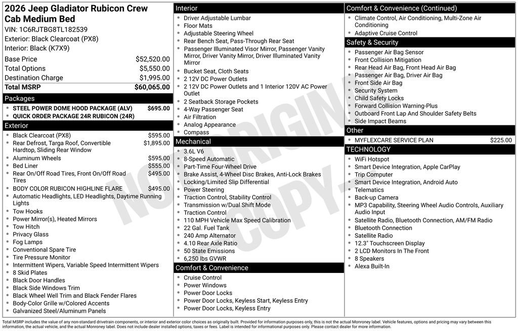 New 2026 Jeep Gladiator Rubicon w/ Steel Power Dome Hood Package AWD/4WD image 34