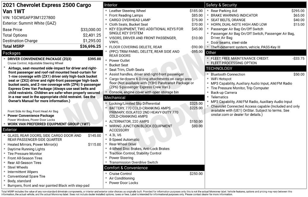 Used 2021 Chevrolet Express 2500 w/ Driver Convenience Package RWD image 24