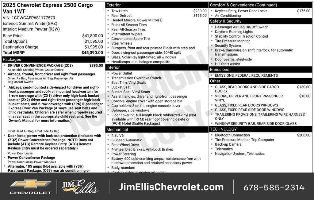 New 2025 Chevrolet Express 2500 w/ Driver Convenience Package RWD image 6