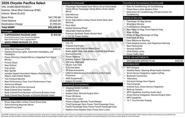 New 2026 Chrysler Pacifica Select w/ S Appearance Package AWD/4WD image 2