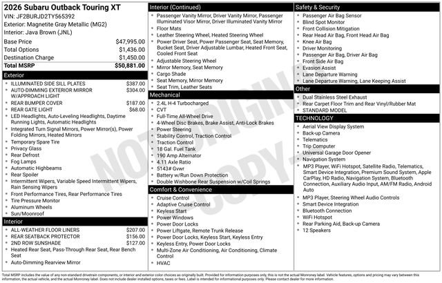 New 2026 Subaru Outback Touring XT AWD/4WD image 2
