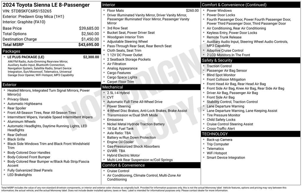 Used 2024 Toyota Sienna LE w/ LE Plus Package AWD/4WD image 37