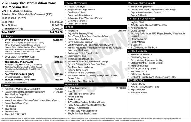 Used 2020 Jeep Gladiator Sport w/ Quick Order Package 24S image 13