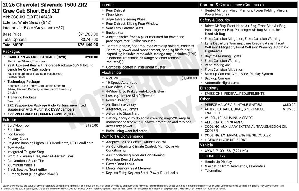New 2026 Chevrolet Silverado 1500 ZR2 w/ Dark Appearance Package image 1