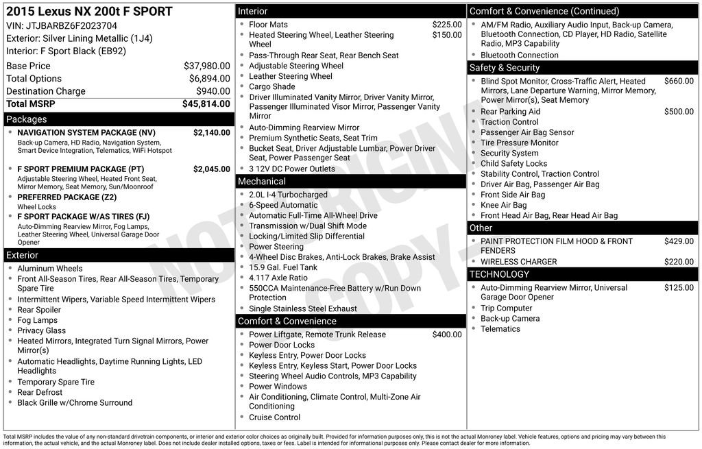 Used 2015 Lexus NX 200t F Sport w/ Navigation System Package AWD/4WD image 2