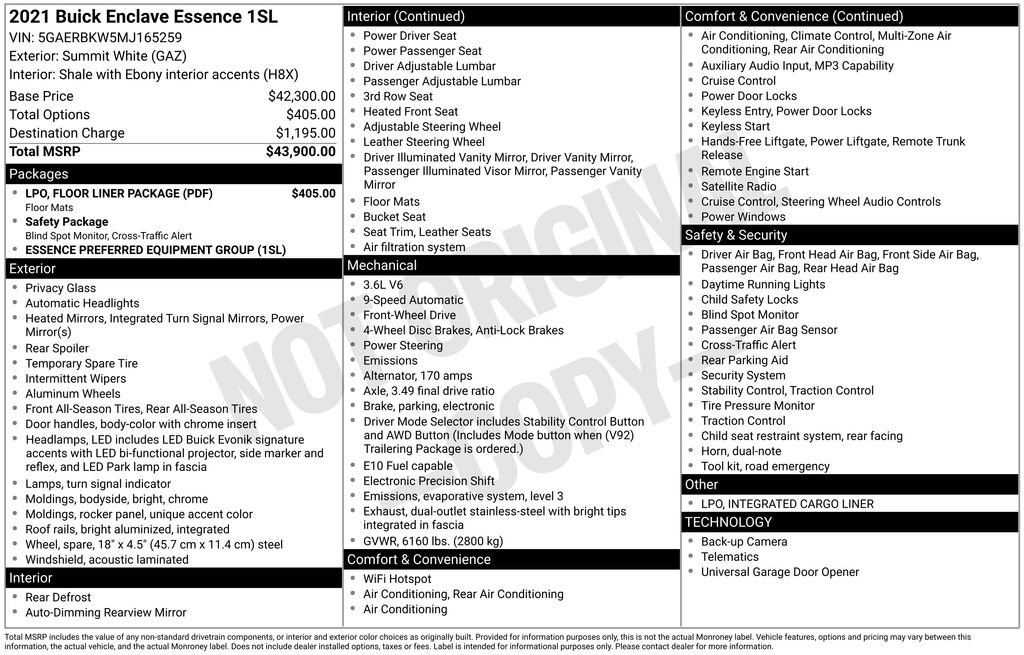 Used 2021 Buick Enclave Essence w/ LPO, Floor Liner Package image 4