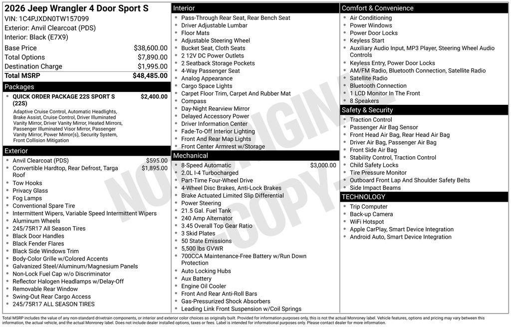 New 2026 Jeep Wrangler Sport S image 15