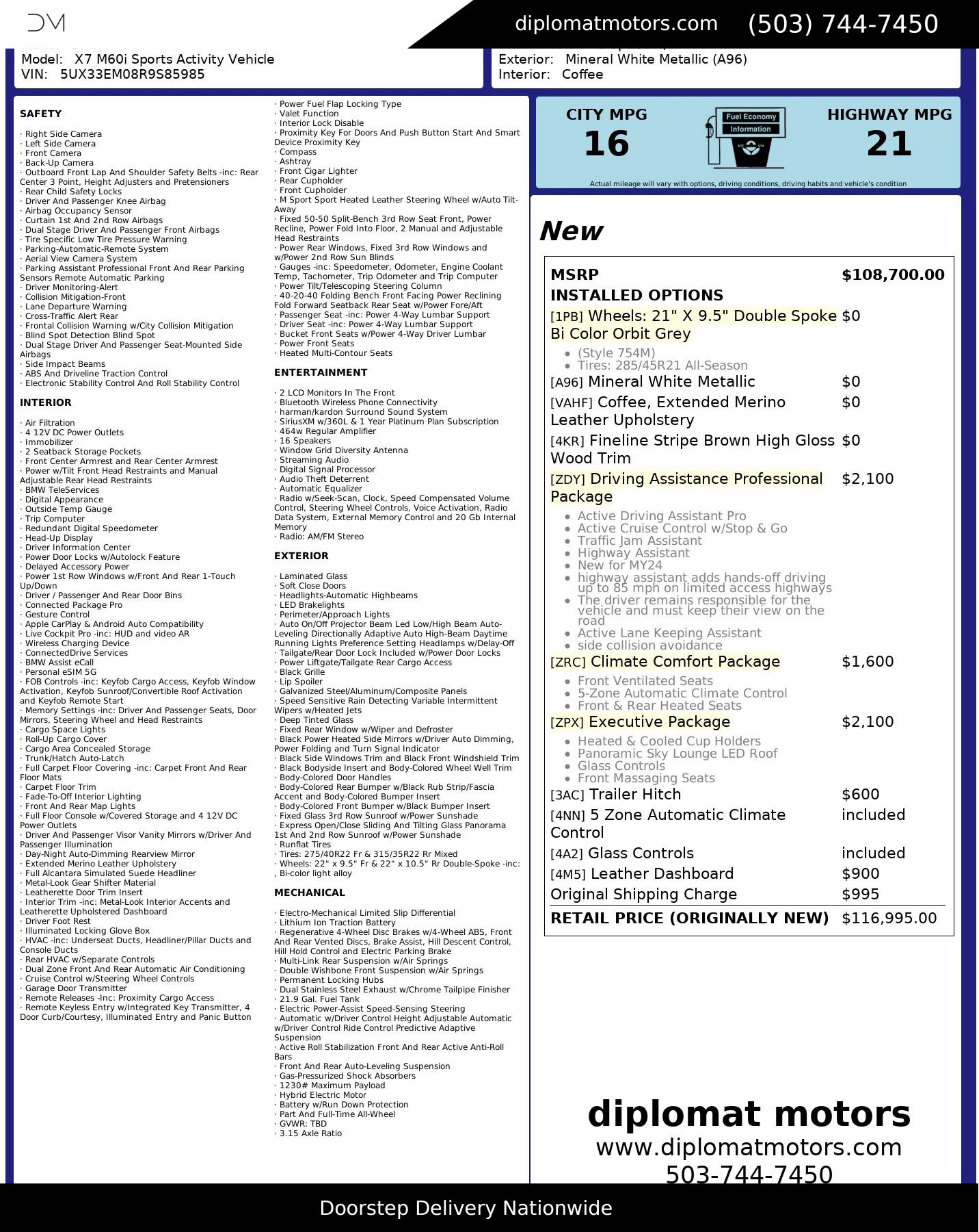 Used 2024 BMW X7 M60i w/ Executive Package image 2