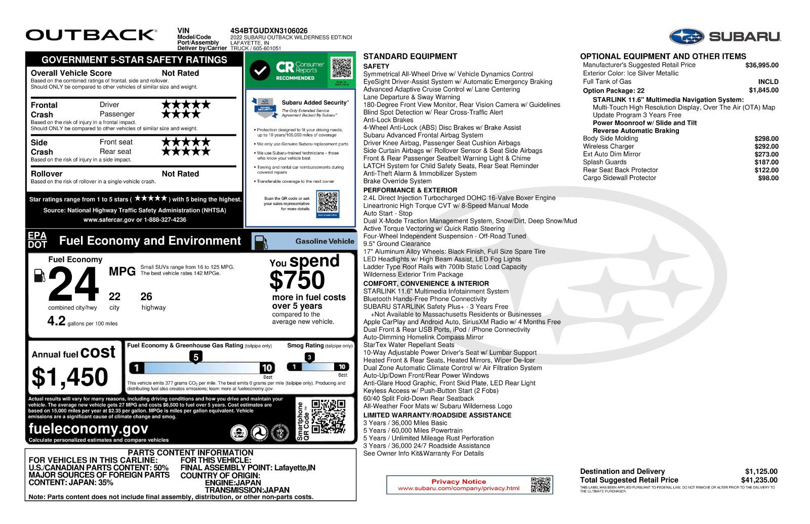 Used 2022 Subaru Outback Wilderness image 11