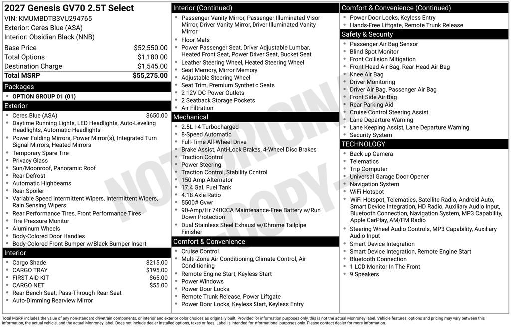 New 2027 Genesis GV70 2.5T Select AWD/4WD image 4