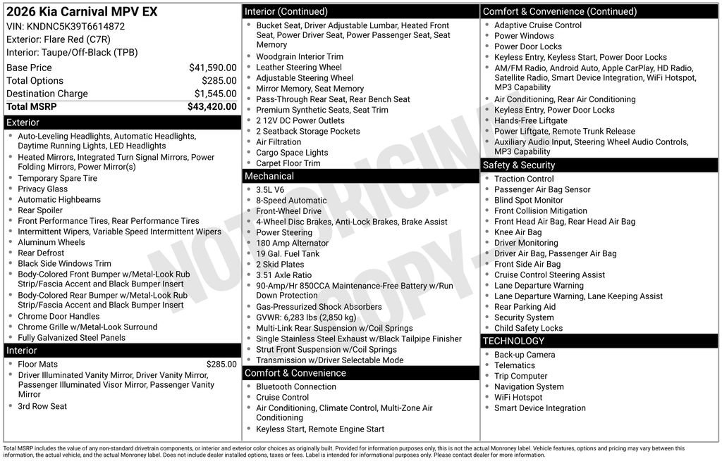 New 2026 Kia Carnival EX FWD image 6