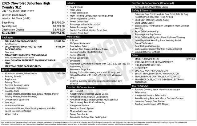 New 2026 Chevrolet Suburban High Country w/ Sun And Tow Package image 2