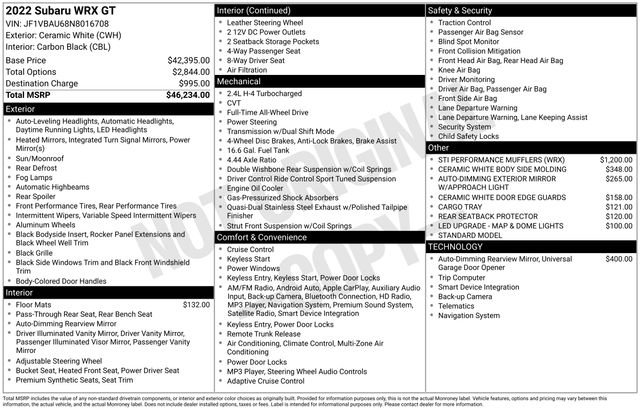 Used 2022 Subaru WRX GT image 60